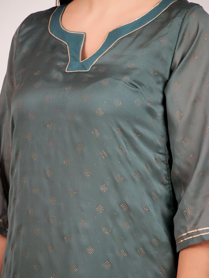 women solid with work three quarter sleeve layered kurta - 21974975 - Standard Image - 5