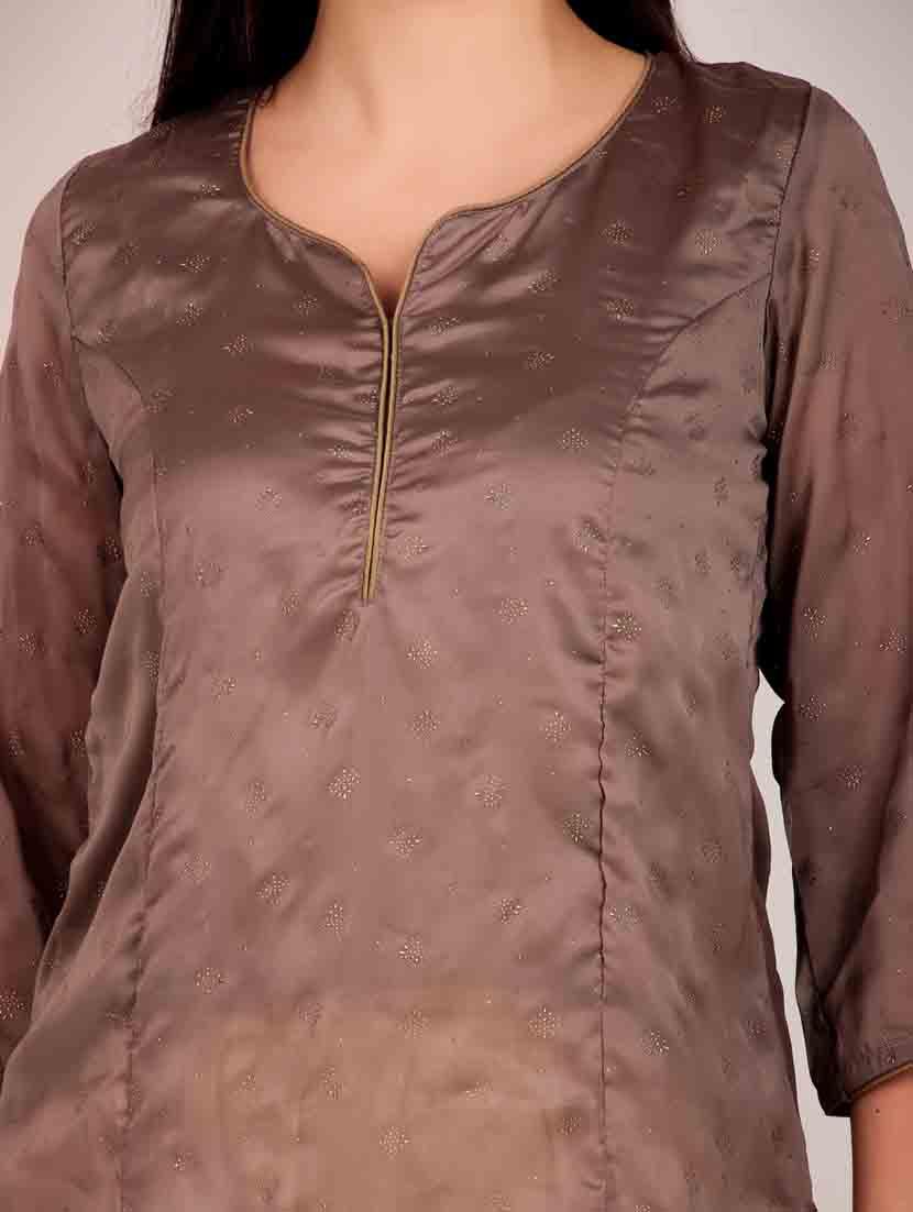 women solid with work three quarter sleeve straight kurta - 21974976 - Standard Image - 5