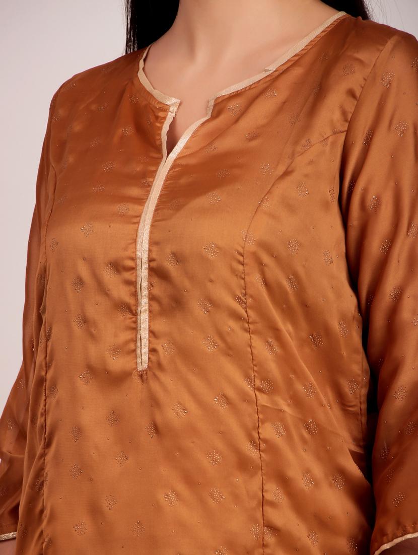 women solid with work three quarter sleeve straiight kurta - 21974977 - Standard Image - 5