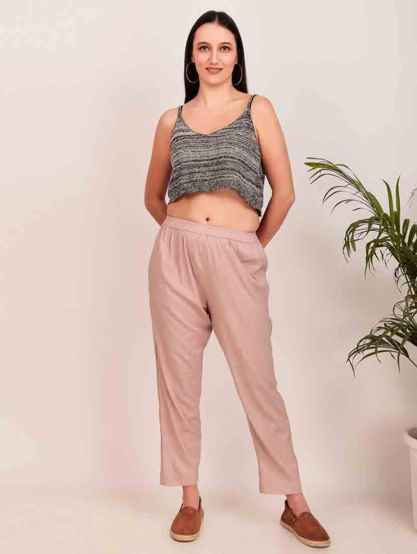 women solid mid rise ankle length tapered pant - 21974988 - Standard Image - 3