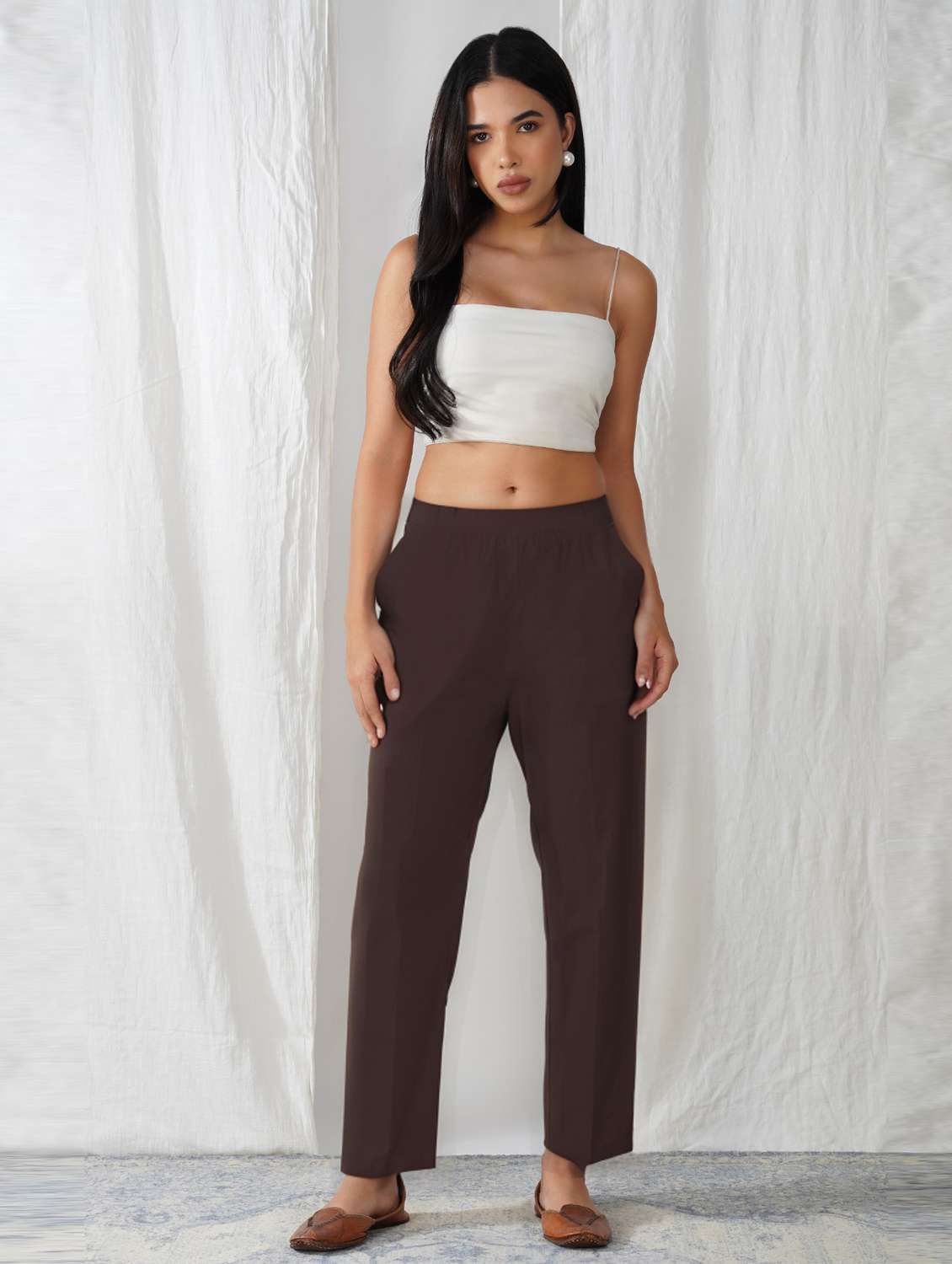 women solid mid rise ankle length tapered pant - 21974999 -  Standard Image - 3
