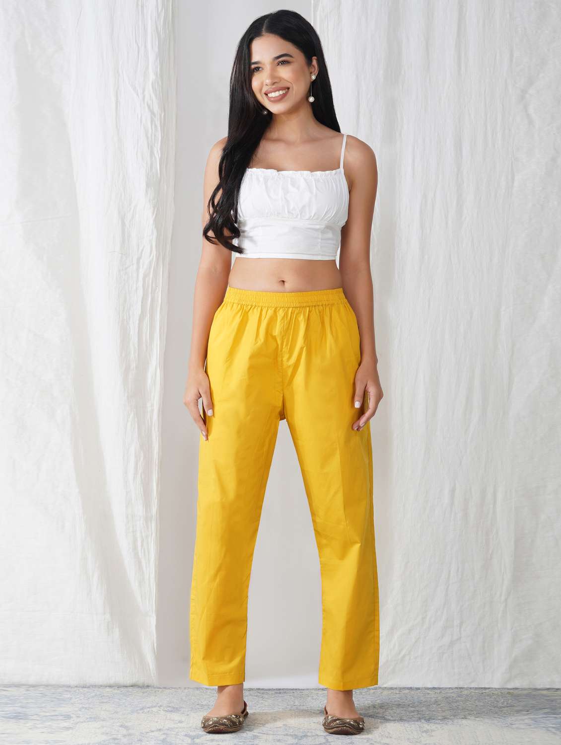 women solid mid rise ankle length tapered pant - 21975042 - Standard Image - 3
