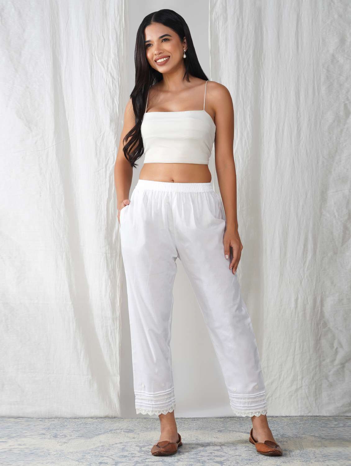 women solid mid rise ankle length tapered pant - 21975053 - Standard Image - 3