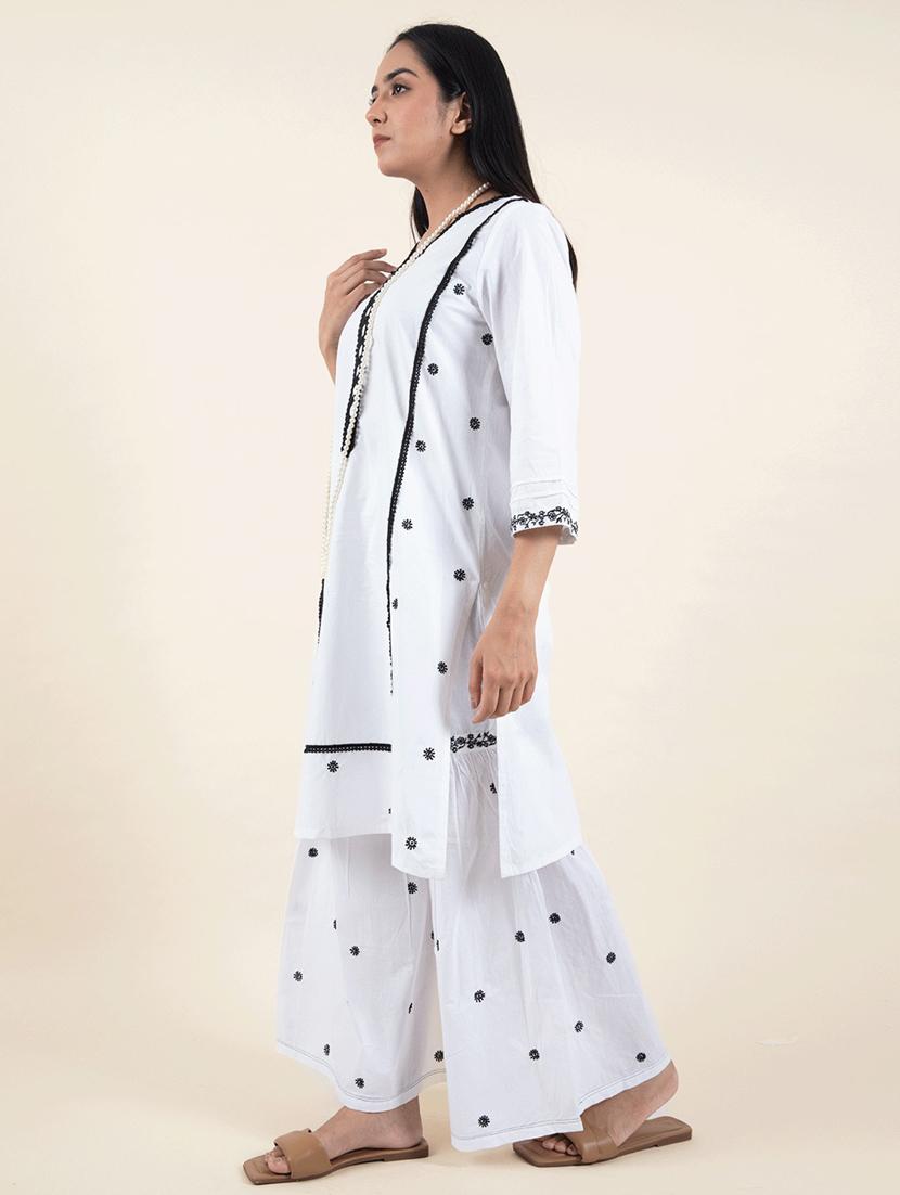 women three quarter sleeve kurta sharara with dupatta set - 21975057 - Standard Image - 3