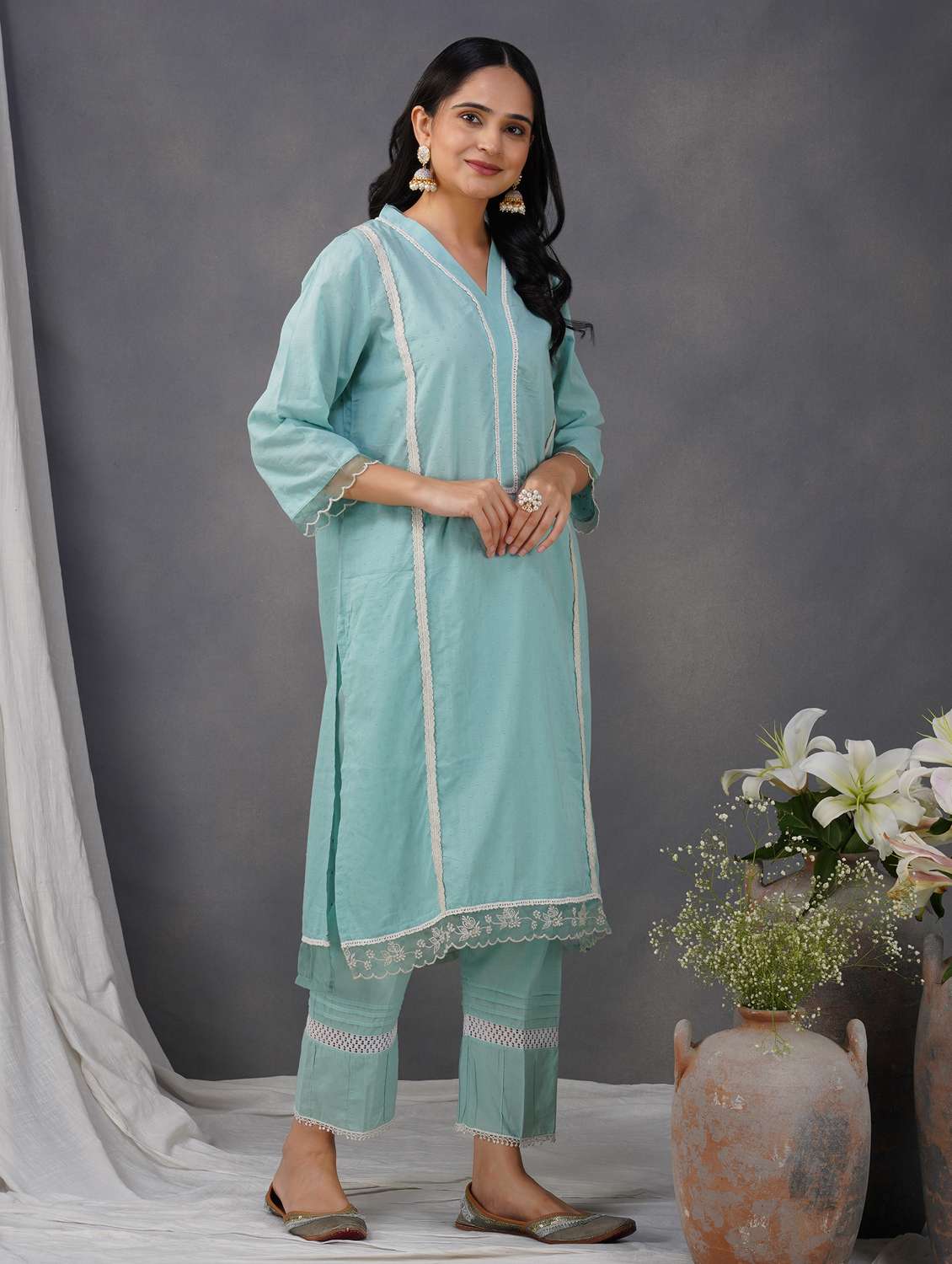 women three quarter sleeve kurta pant with dupatta set - 21975058 - Standard Image - 3