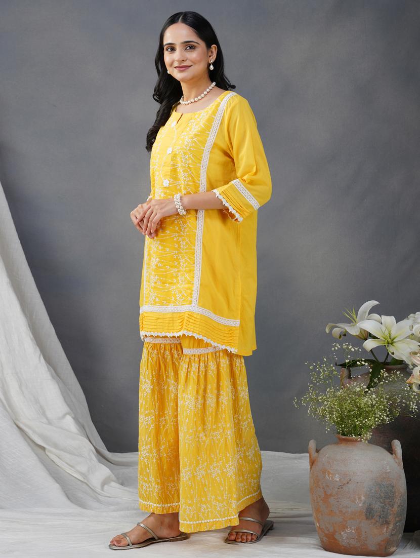 women three quarter sleeve kurta sharara with dupatta set - 21975060 - Standard Image - 5