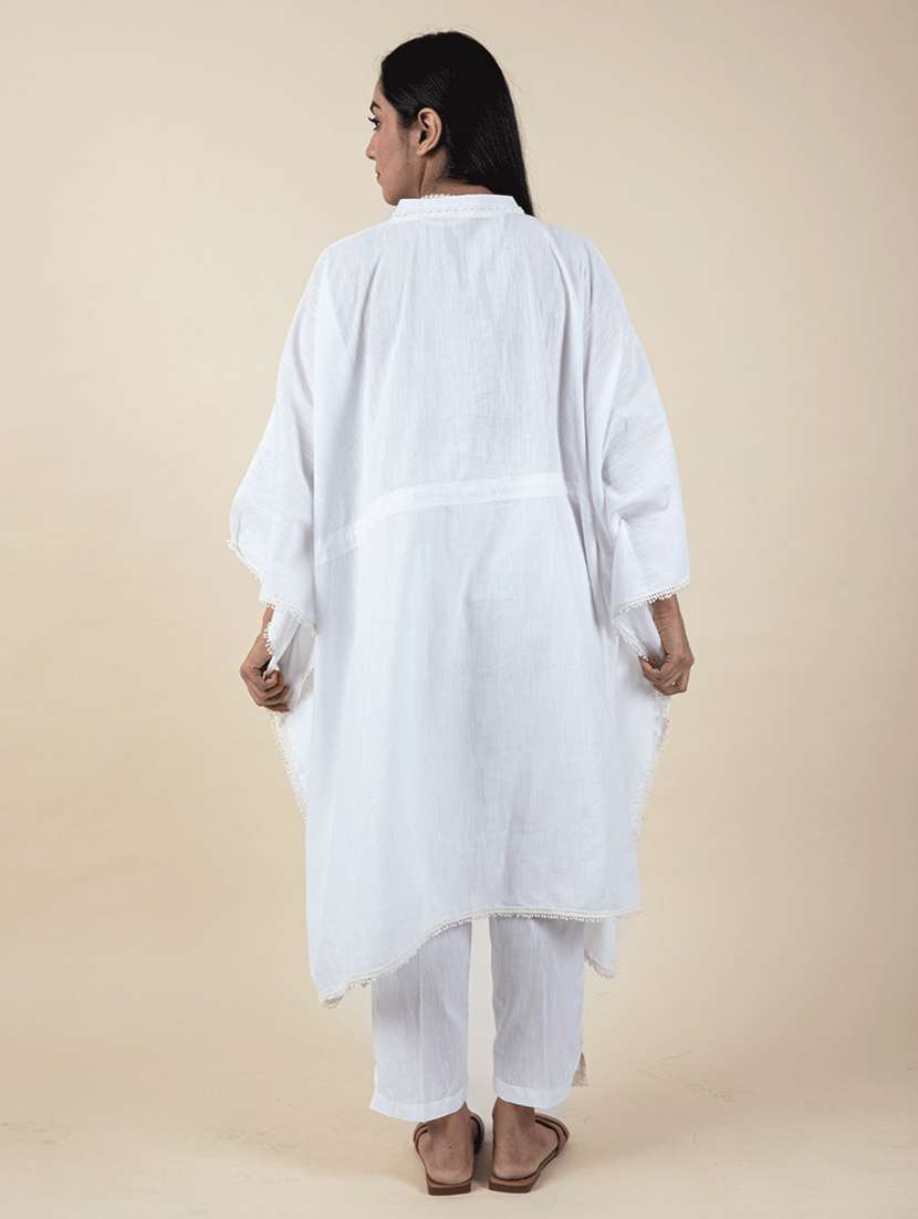 women solid with work kimono sleeve kaftan kurta pant set - 21975082 - Standard Image - 3