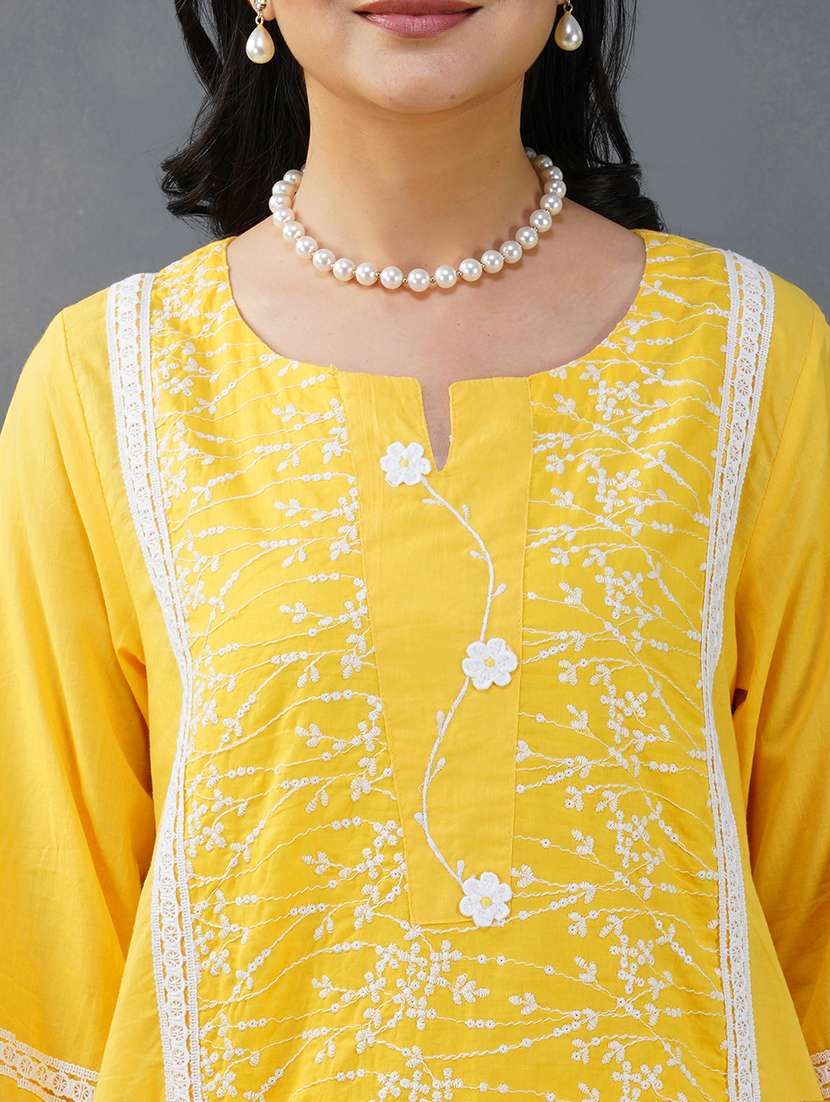 women solid with work three quarter sleeve kurta sharara set - 21975089 -  Standard Image - 5