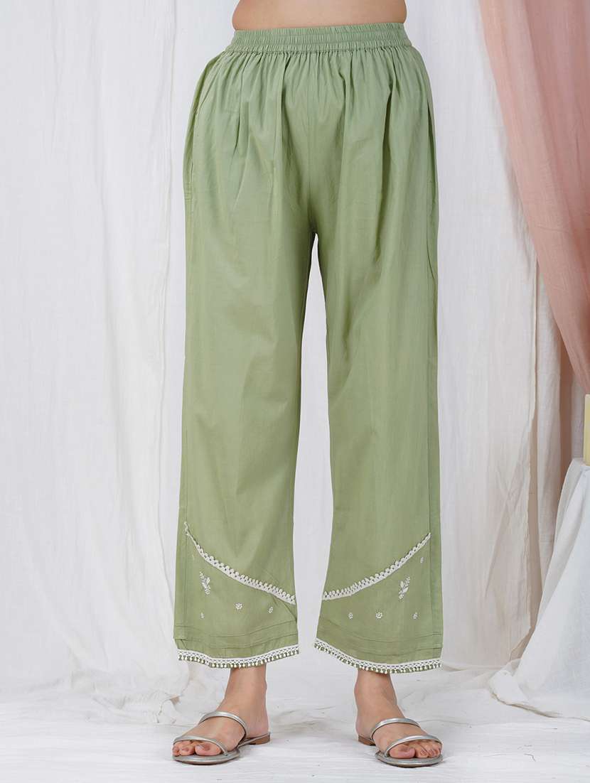 women solid with work three quarter sleeve kurta pant set - 21975093 -  Standard Image - 3