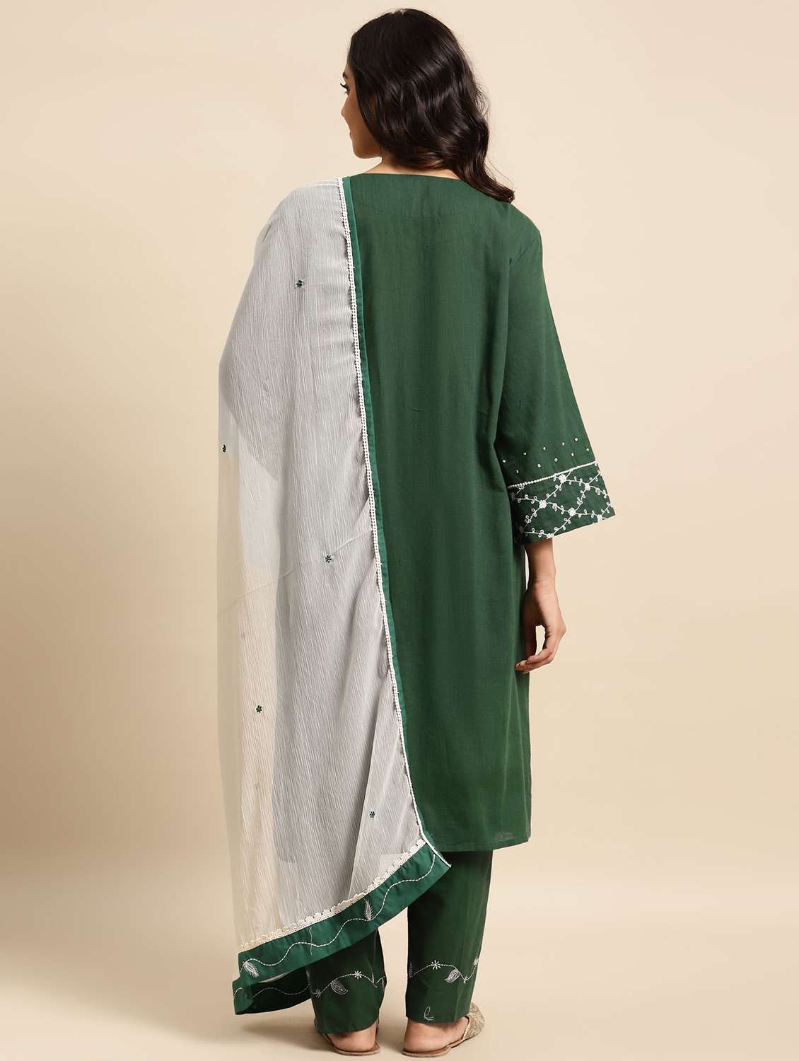 women solid with work long sleeve kurta pant with dupatta set - 21975121 -  Standard Image - 3