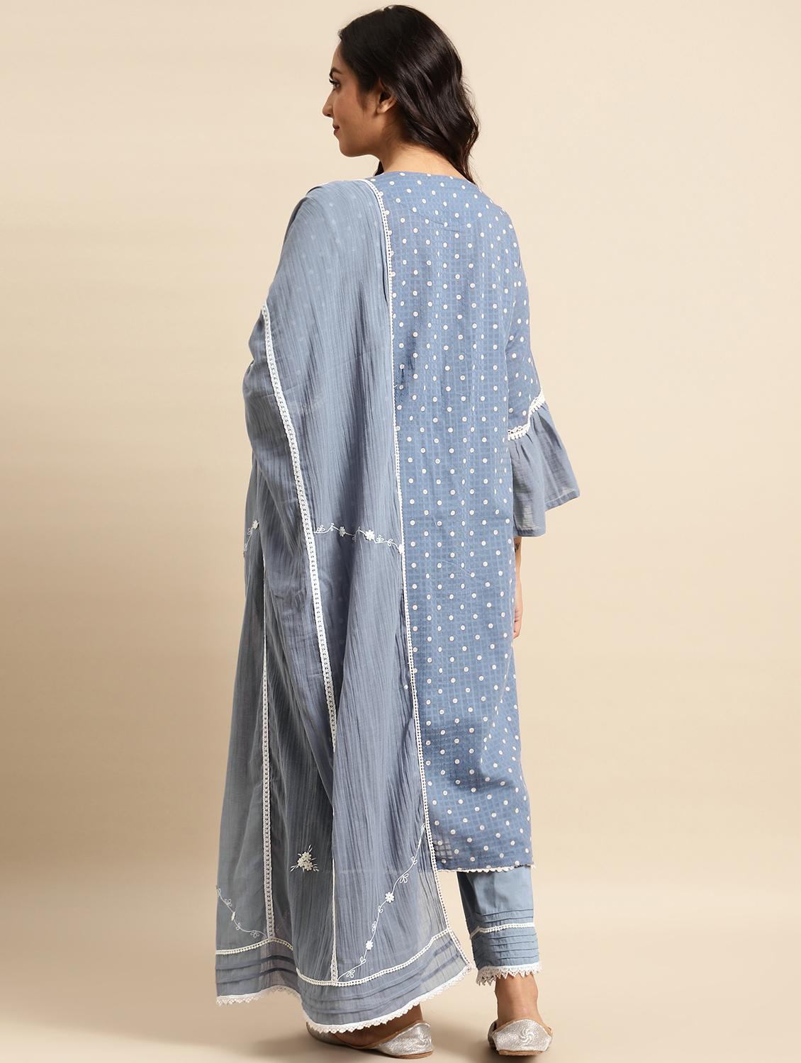 women polka dot bell sleeve kurta pant with dupatta set - 21975123 - Standard Image - 3