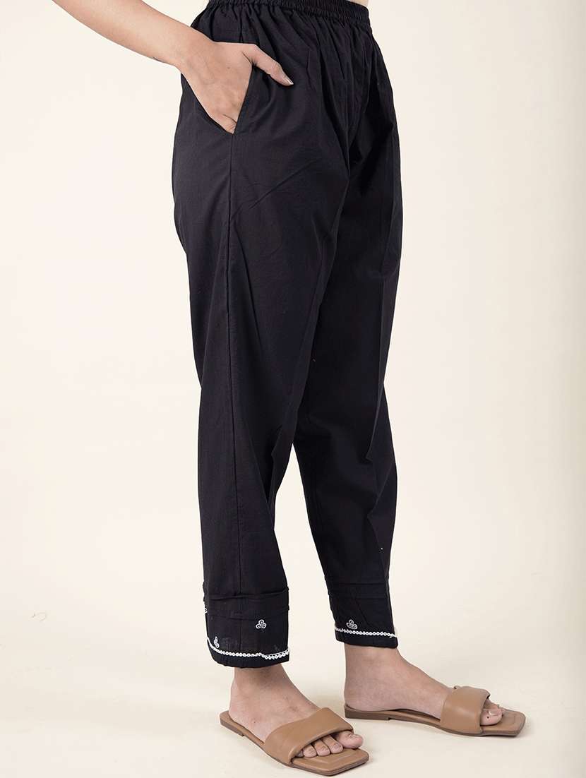 women solid with work three quarter sleeve kurta pant set - 21975127 - Standard Image - 5