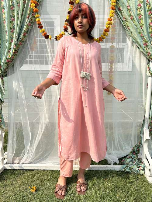 women self design three quarter sleeve kurta pant set - 21975144 -  Standard Image - 0