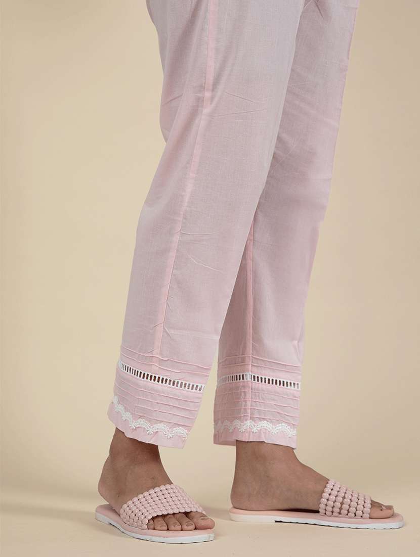 women solid with work three quarter sleeve kurta pant set - 21975145 -  Standard Image - 5