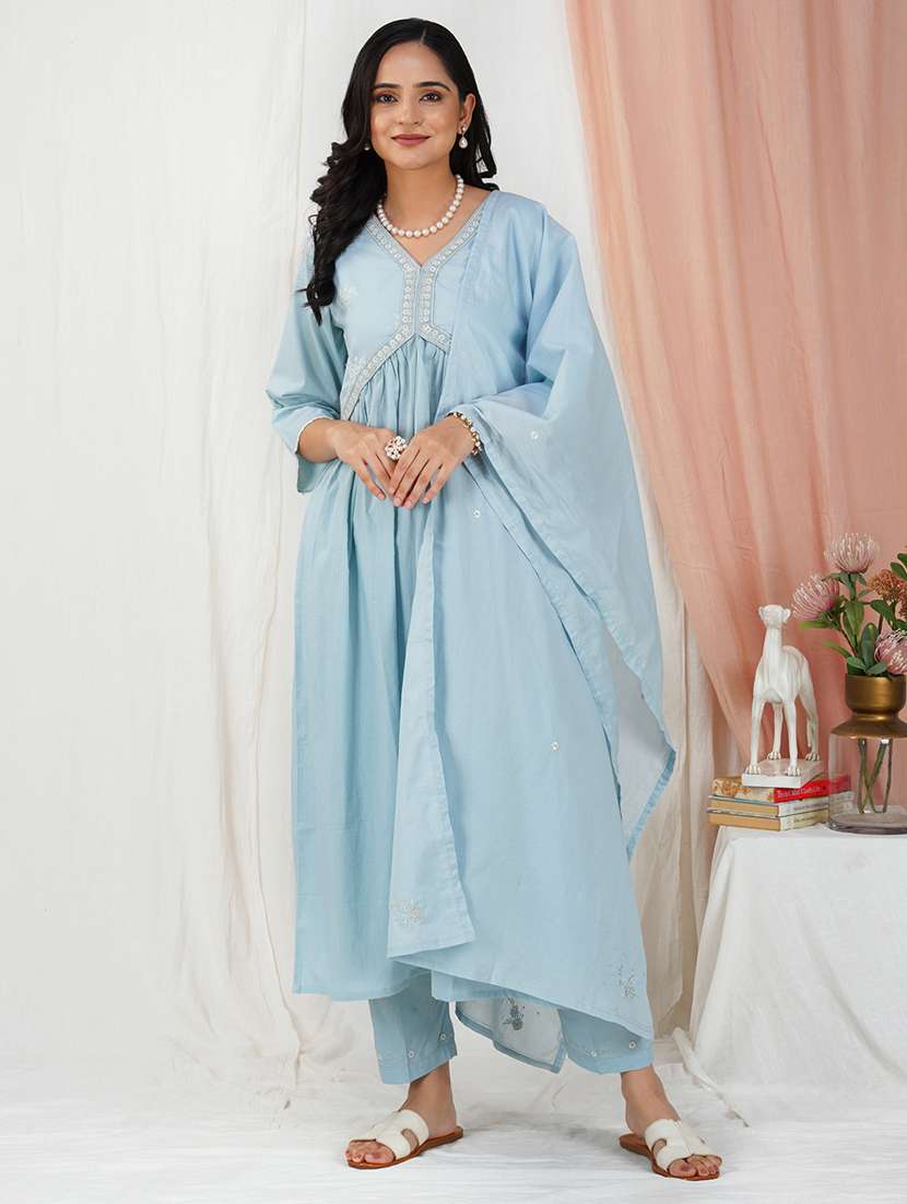 women three quarter sleeve kurta pant with dupatta set