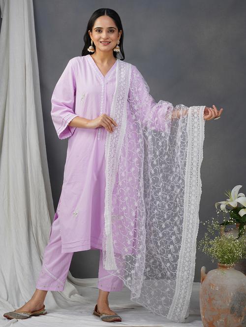 women three quarter sleeve kurta pant with dupatta set - 21975150 -  Standard Image - 0