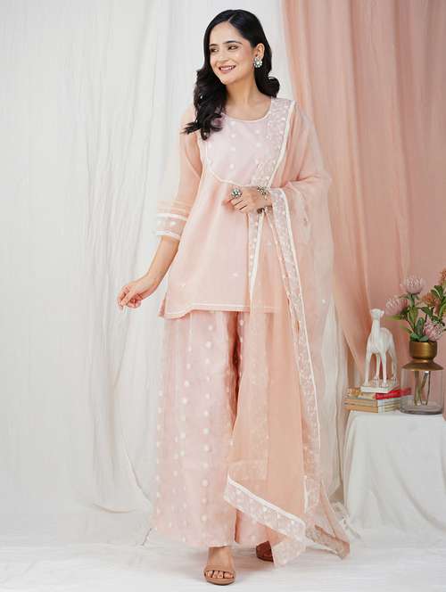 women three quarter sleeve kurta palazzo with dupatta set - 21975154 -  Standard Image - 0