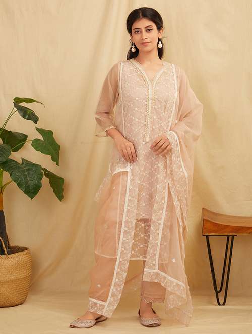 women three quarter sleeve kurta pant with dupatta set - 21975155 -  Standard Image - 0