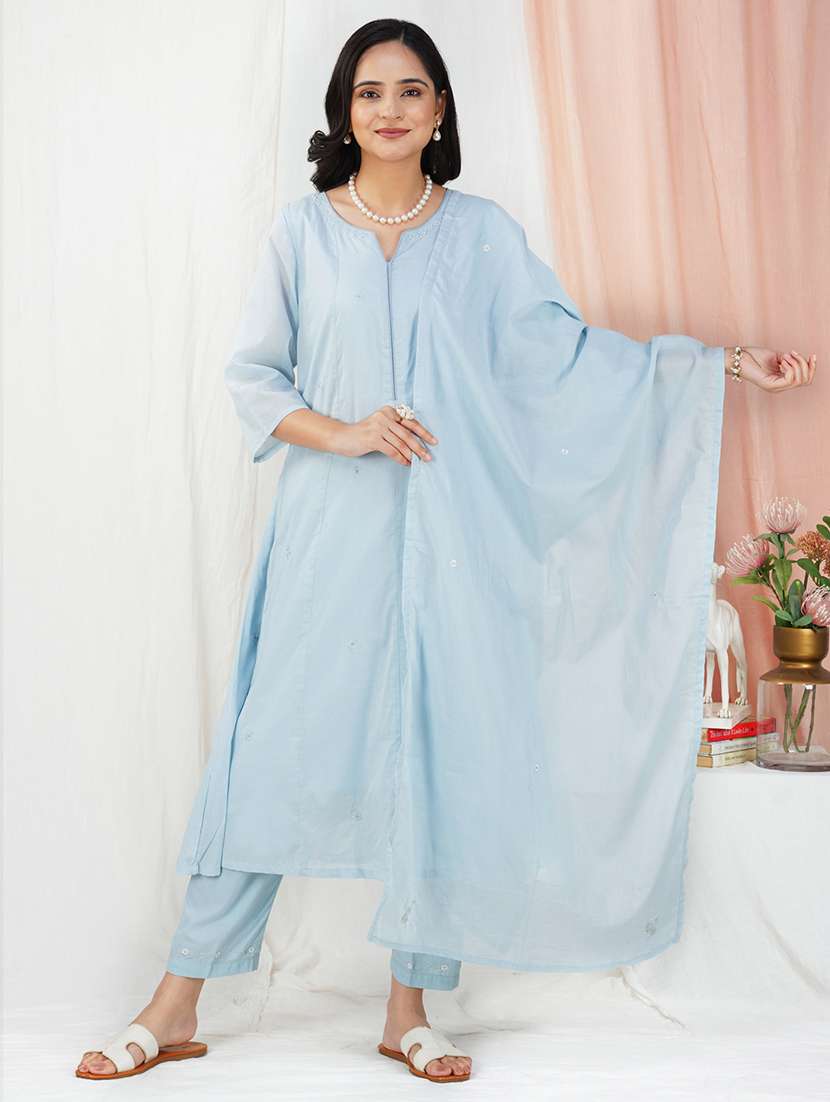 women three quarter sleeve kurta pant with dupatta set