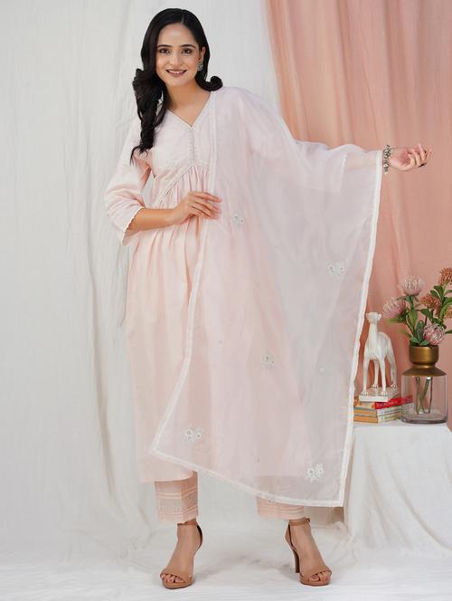 women three quarter sleeve kurta pant with dupatta set - 21975163 -  Standard Image - 0