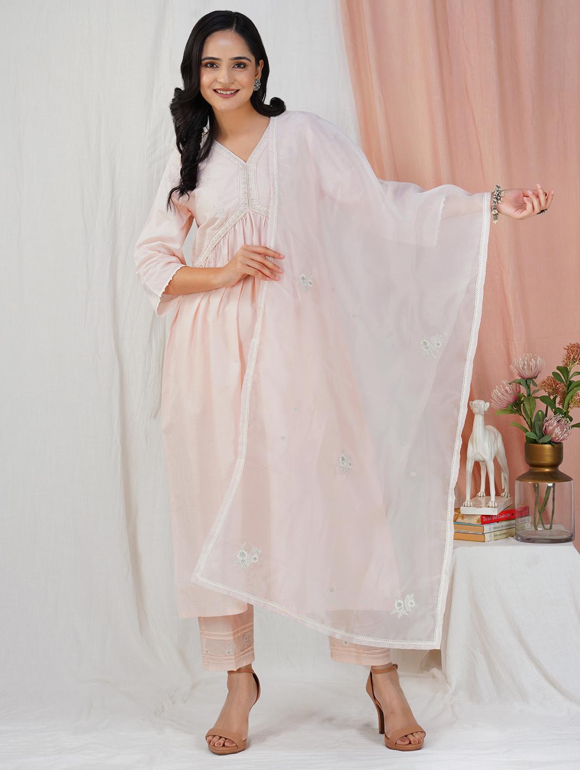 women three quarter sleeve kurta pant with dupatta set - 21975163 -  Zoom Image - 0