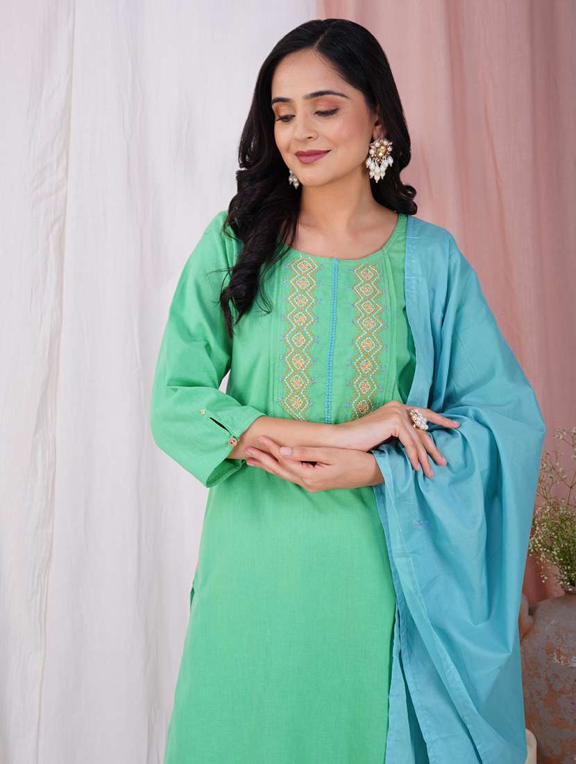 women three quarter sleeve kurta pant with dupatta set - 21975169 -  Standard Image - 5