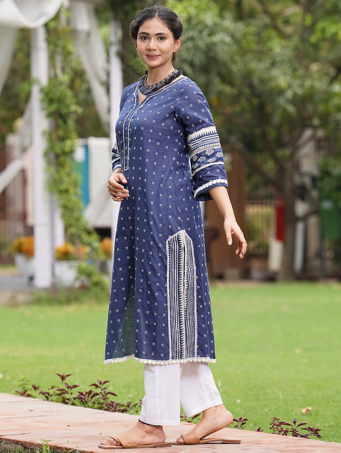 women three quarter sleeve kurta pant with dupatta set - 21975174 - Standard Image - 3