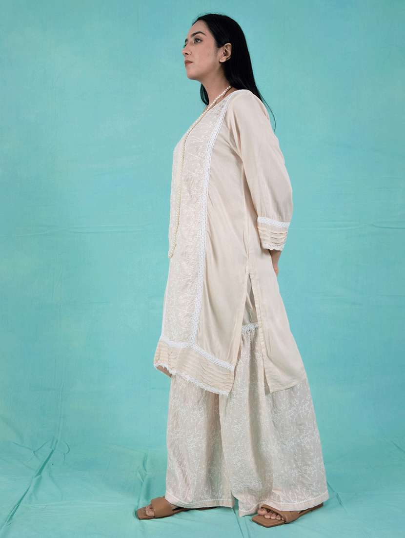 women three quarter sleeve kurta sharara with dupatta set - 21975175 -  Standard Image - 3