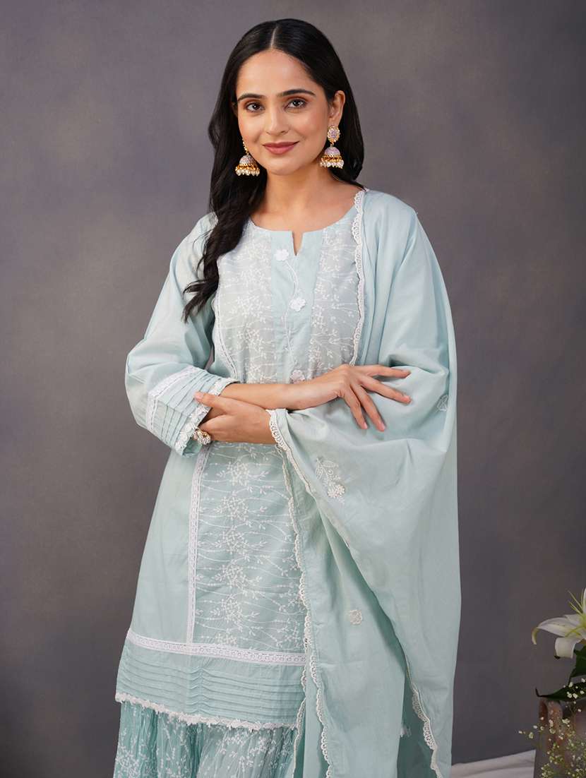 women three quarter sleeve kurta sharara with dupatta set - 21975178 -  Standard Image - 5