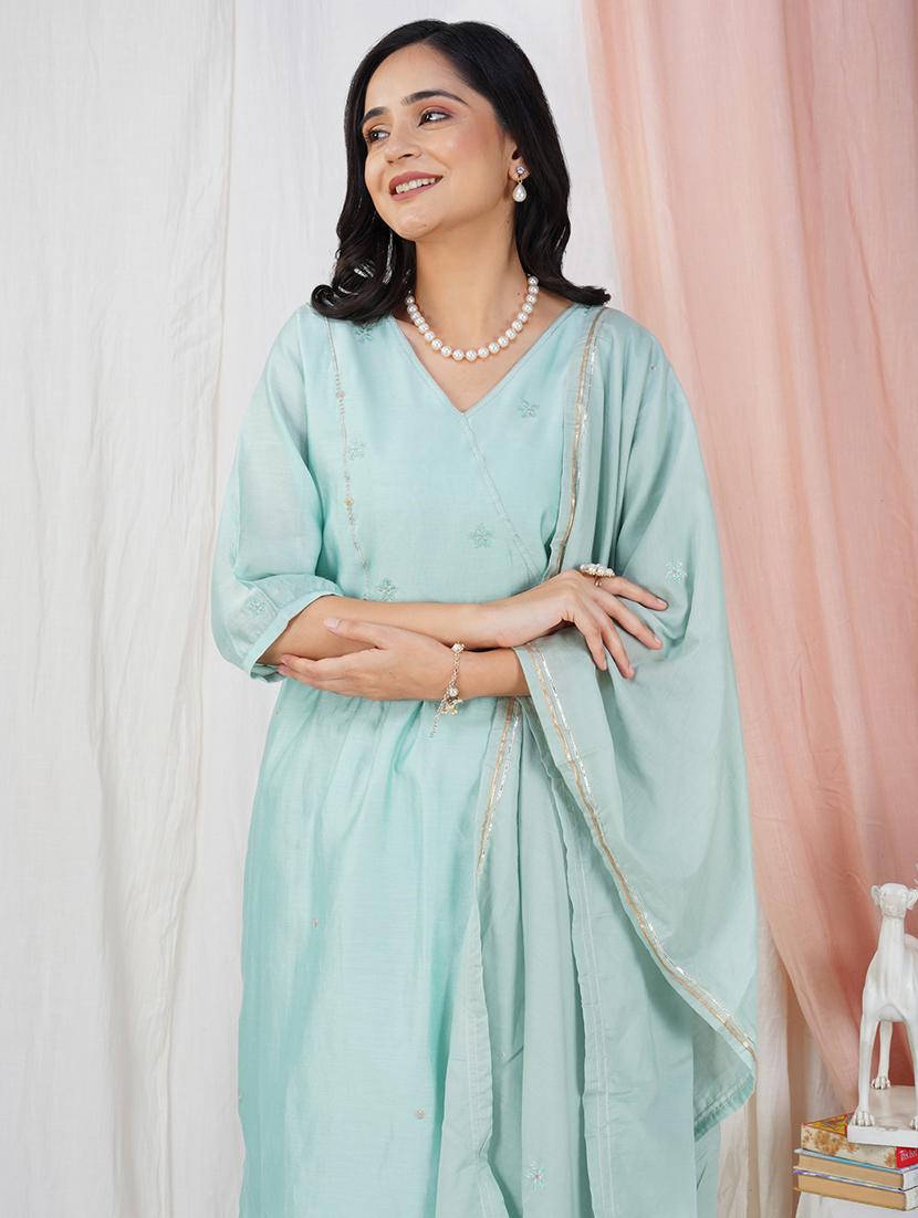 women three quarter sleeve kurta pant with dupatta set - 21975181 - Standard Image - 5