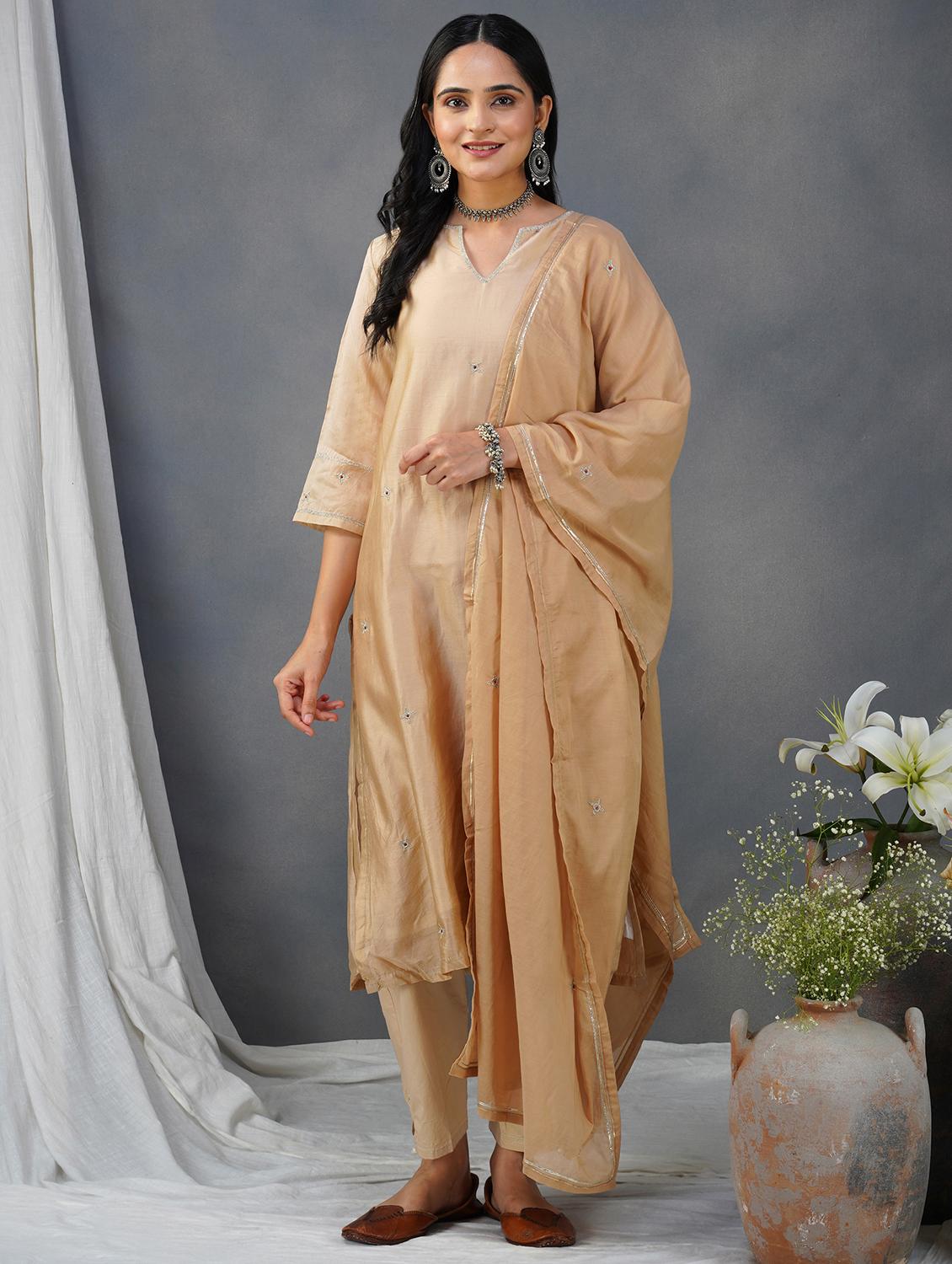 women three quarter sleeve kurta pant with dupatta set - 21975184 - Zoom Image - 0