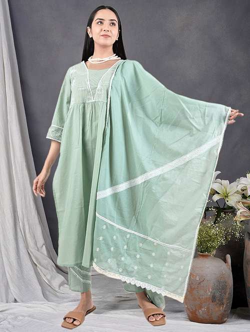women three quarter sleeve kurta pant with dupatta set - 21975187 -  Standard Image - 0