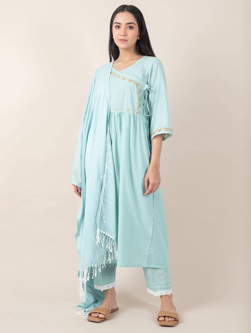 women three quarter sleeve kurta pant with dupatta set - 21975191 - Standard Image - 3