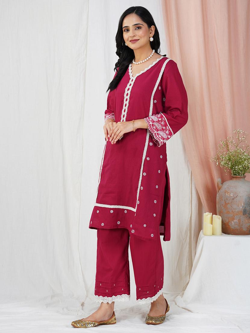 women three quarter sleeve kurta pant with dupatta set - 21975194 - Standard Image - 3