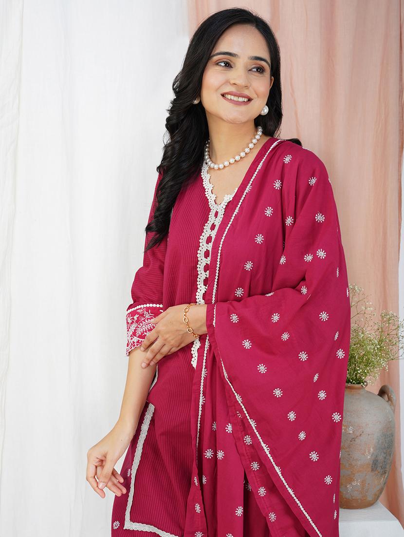 women three quarter sleeve kurta pant with dupatta set - 21975194 - Standard Image - 5