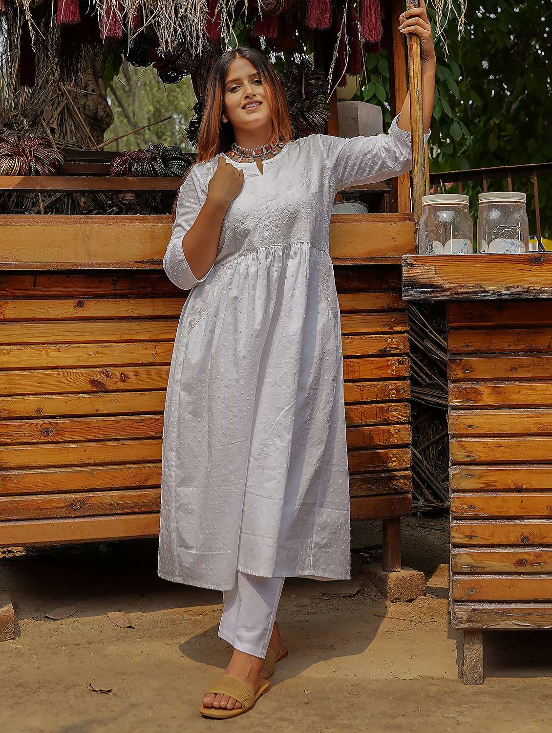 women three quarter sleeve kurta pant with dupatta set - 21975198 - Standard Image - 5