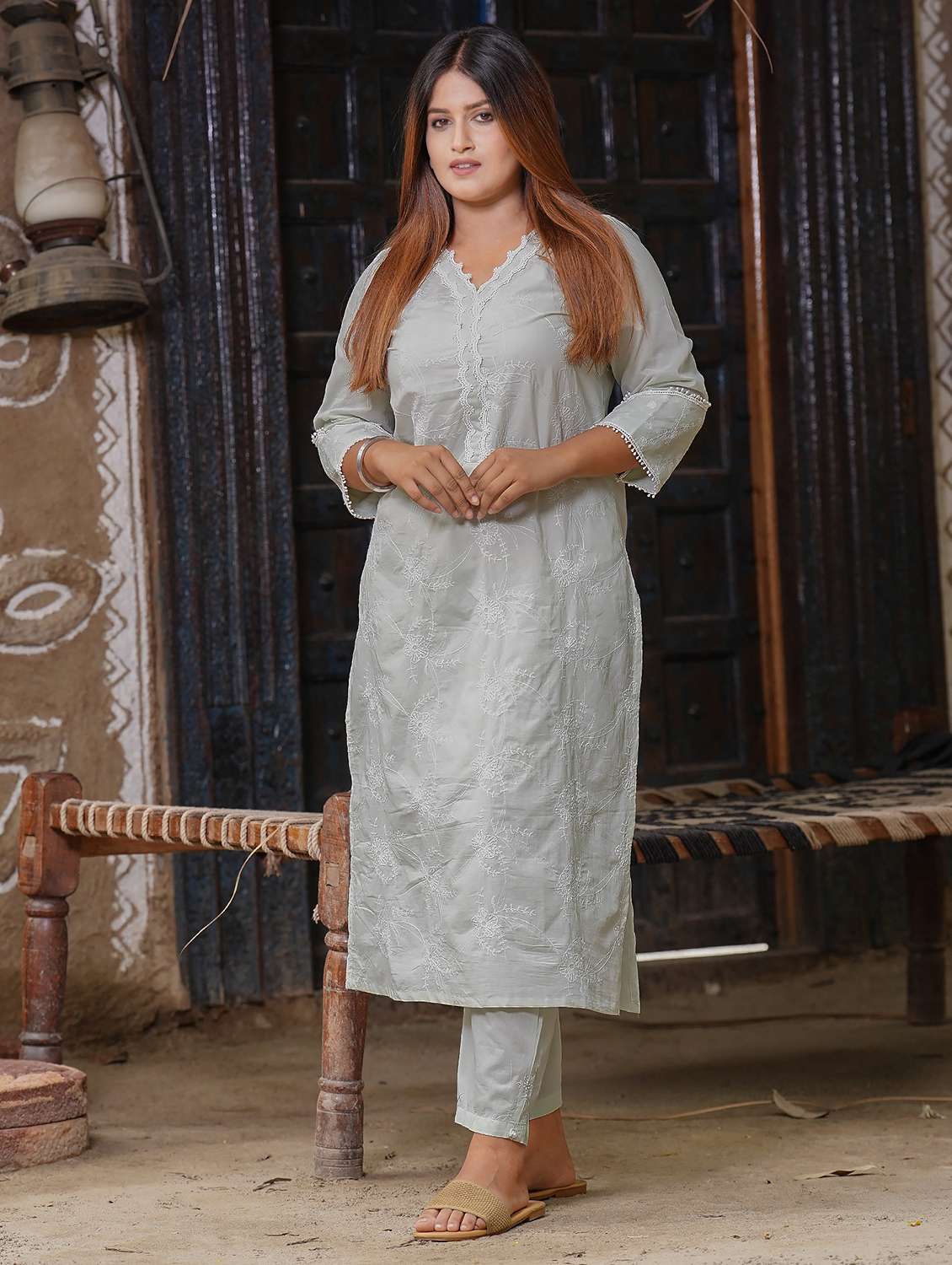 women three quarter sleeve kurta pant with dupatta set - 21975202 - Standard Image - 3