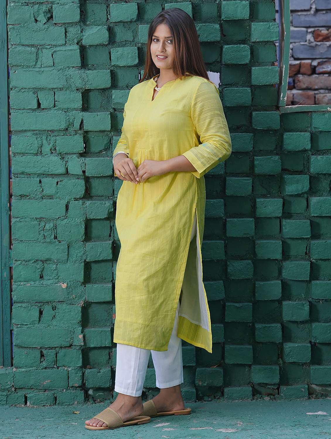 women three quarter sleeve kurta pant with dupatta set - 21975203 -  Standard Image - 5