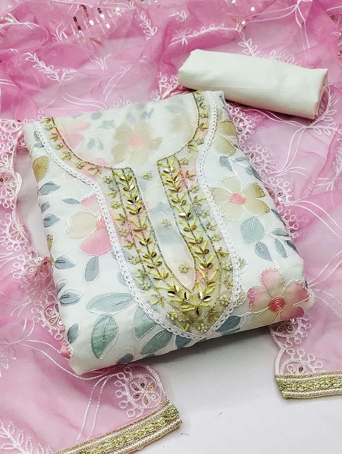 women floral embroidered unstitched suit set