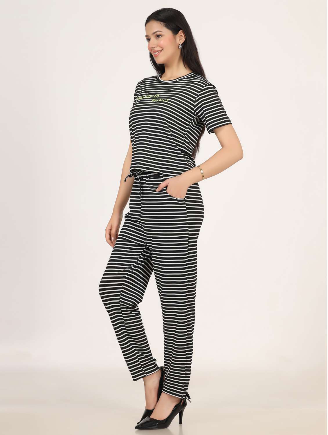 women striped t-shirt and trouser co-ord set - 21975215 -  Standard Image - 3