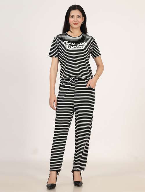 women striped t-shirt and trouser co-ord set - 21975216 - Standard Image - 0