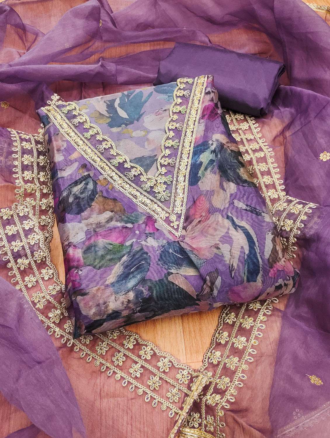 women printed embroidered unstitched suit set