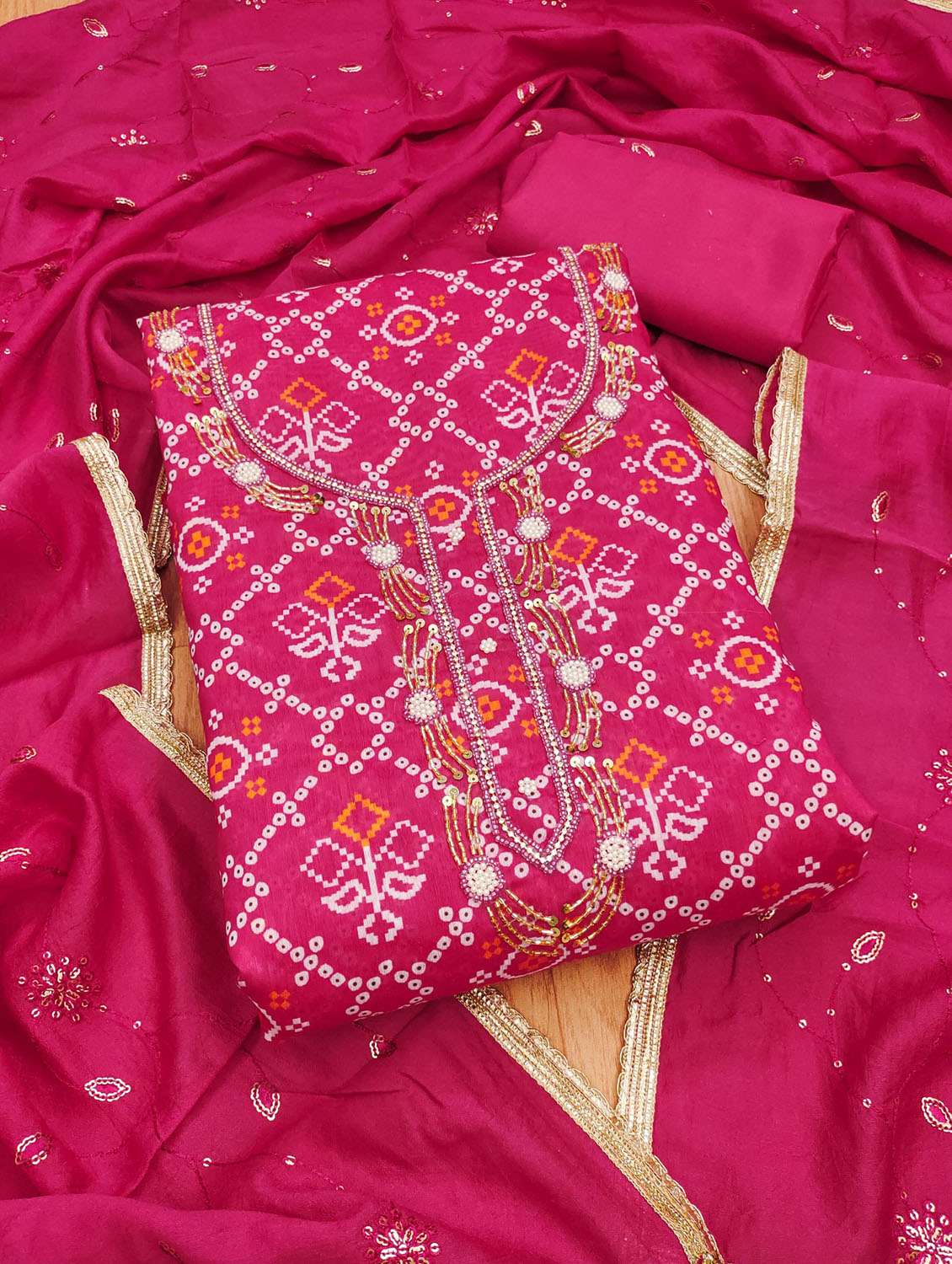 women printed embroidered unstitched suit set