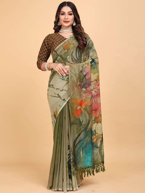 women floral printed saree with blouse - 21975252 - Standard Image - 0