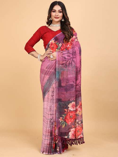 women floral printed saree with blouse - 21975256 - Standard Image - 0