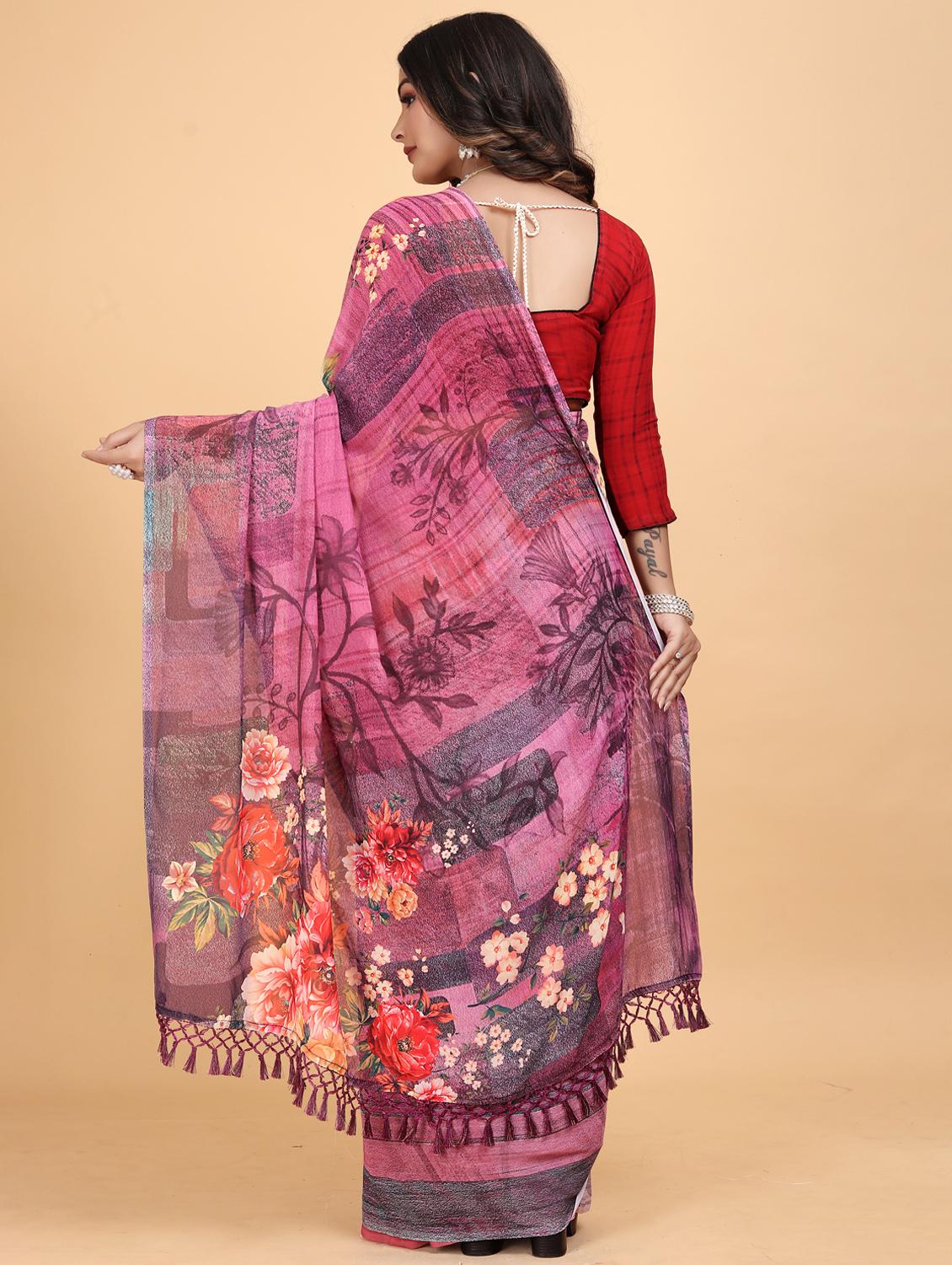 women floral printed saree with blouse - 21975256 - Standard Image - 3