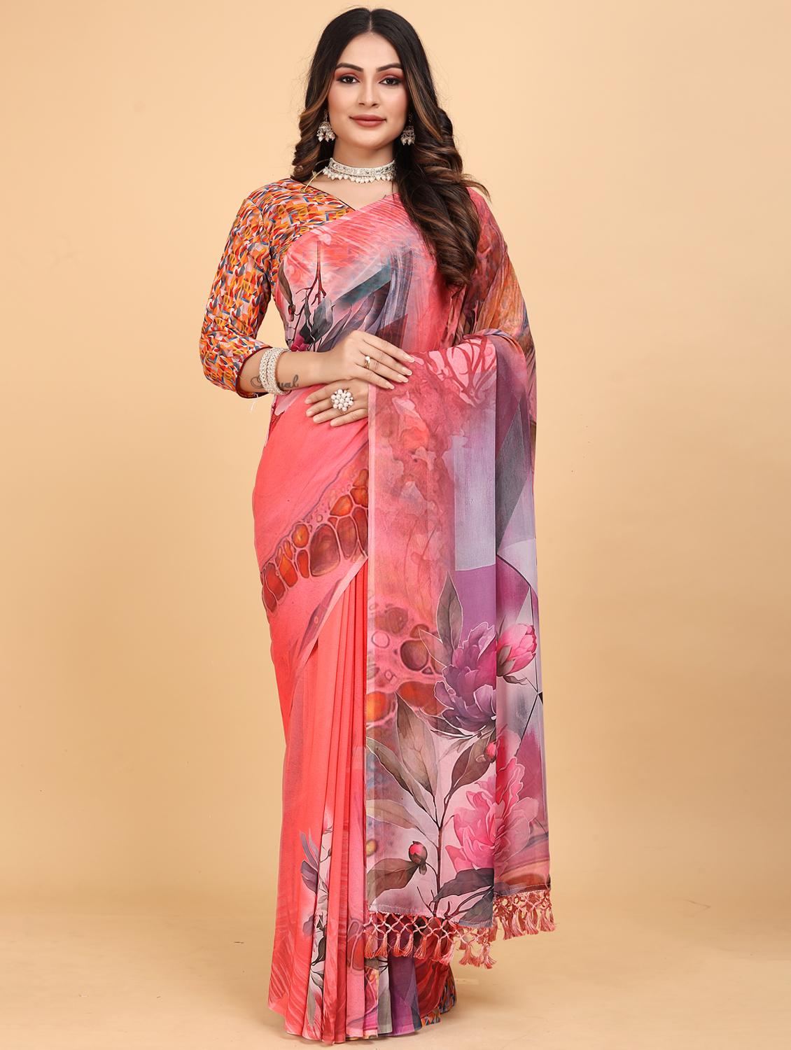 women floral printed saree with blouse - 21975257 -  Zoom Image - 0