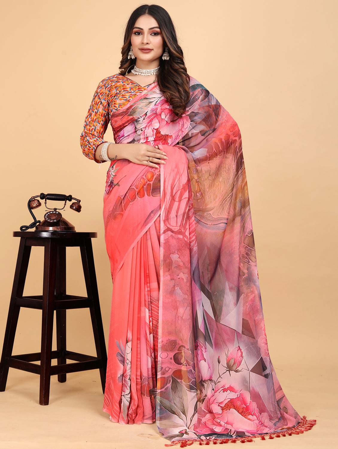 women floral printed saree with blouse - 21975257 - Standard Image - 3