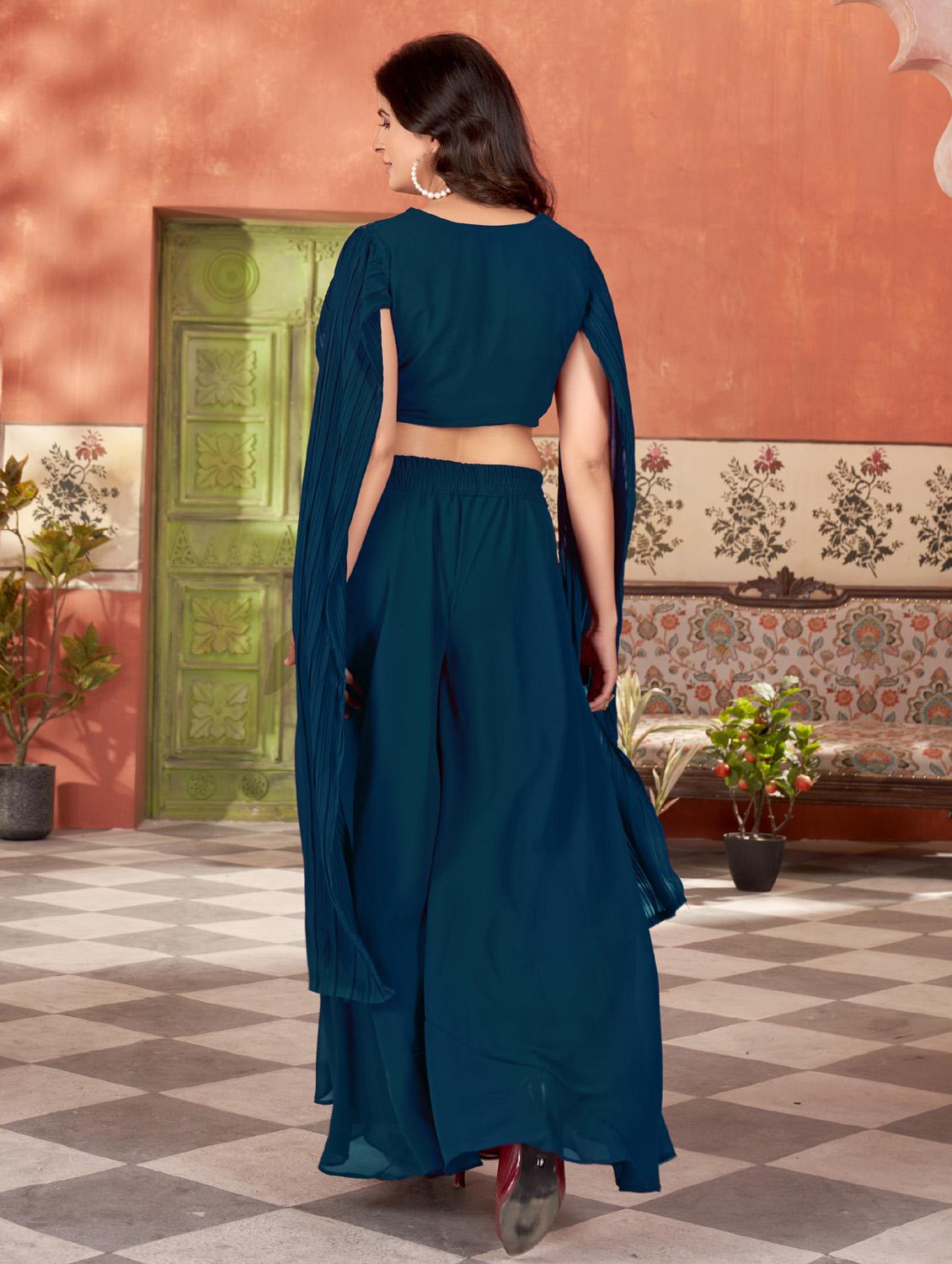 women solid with work round neck fusion set - 21975272 - Standard Image - 3