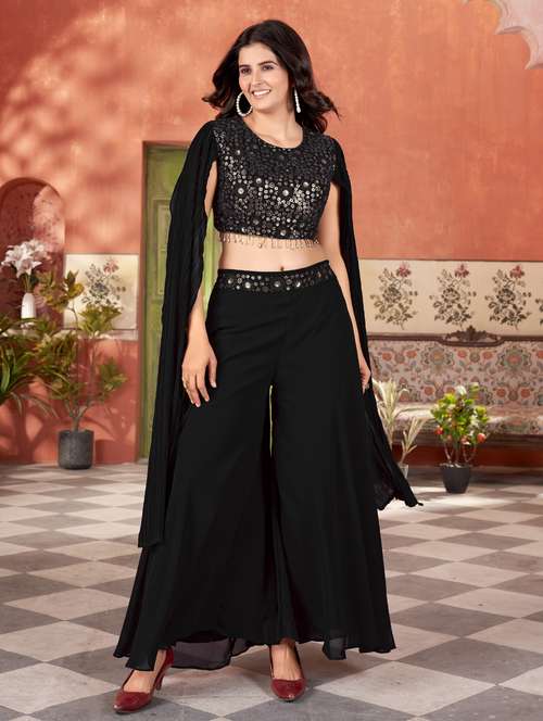 women solid with work round neck fusion set - 21975277 - Standard Image - 0